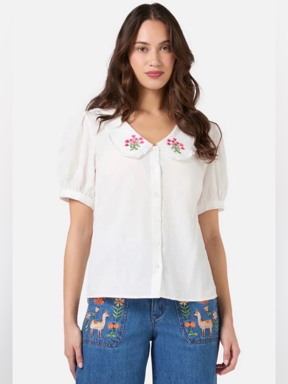 Princess Highway Posie Embroidered Cotton Collared Blouse 6